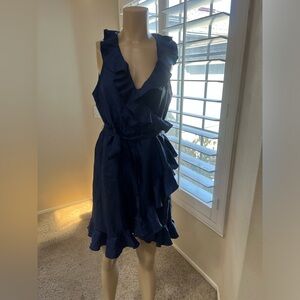 LAmade Blue ruffle wrap dress‎ Mid Length tie waist Size Medium wrapdress